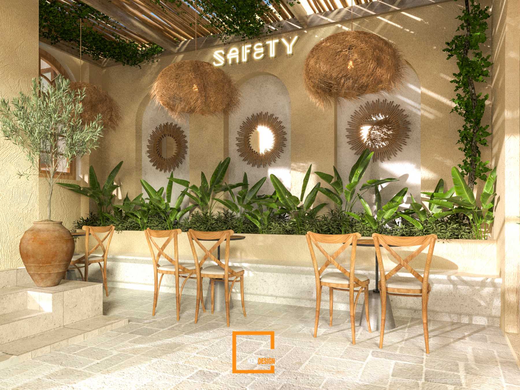 Thiết kế quán cafe Safety - Vẻ đẹp của phong cách Tropial